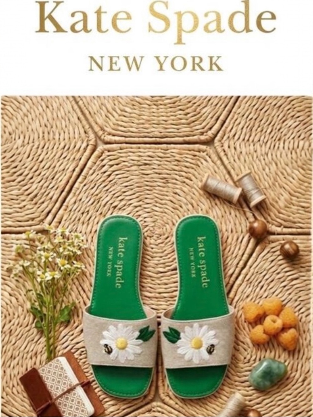 Kate Spade New York Seraphina Daisy & Bee Linen Slide Sandals